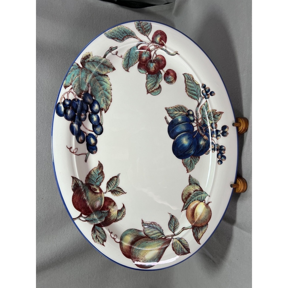 Pier 1 Macintosh Oval Serving Platter Discontinued Vintage Fruit Pattern 17x13